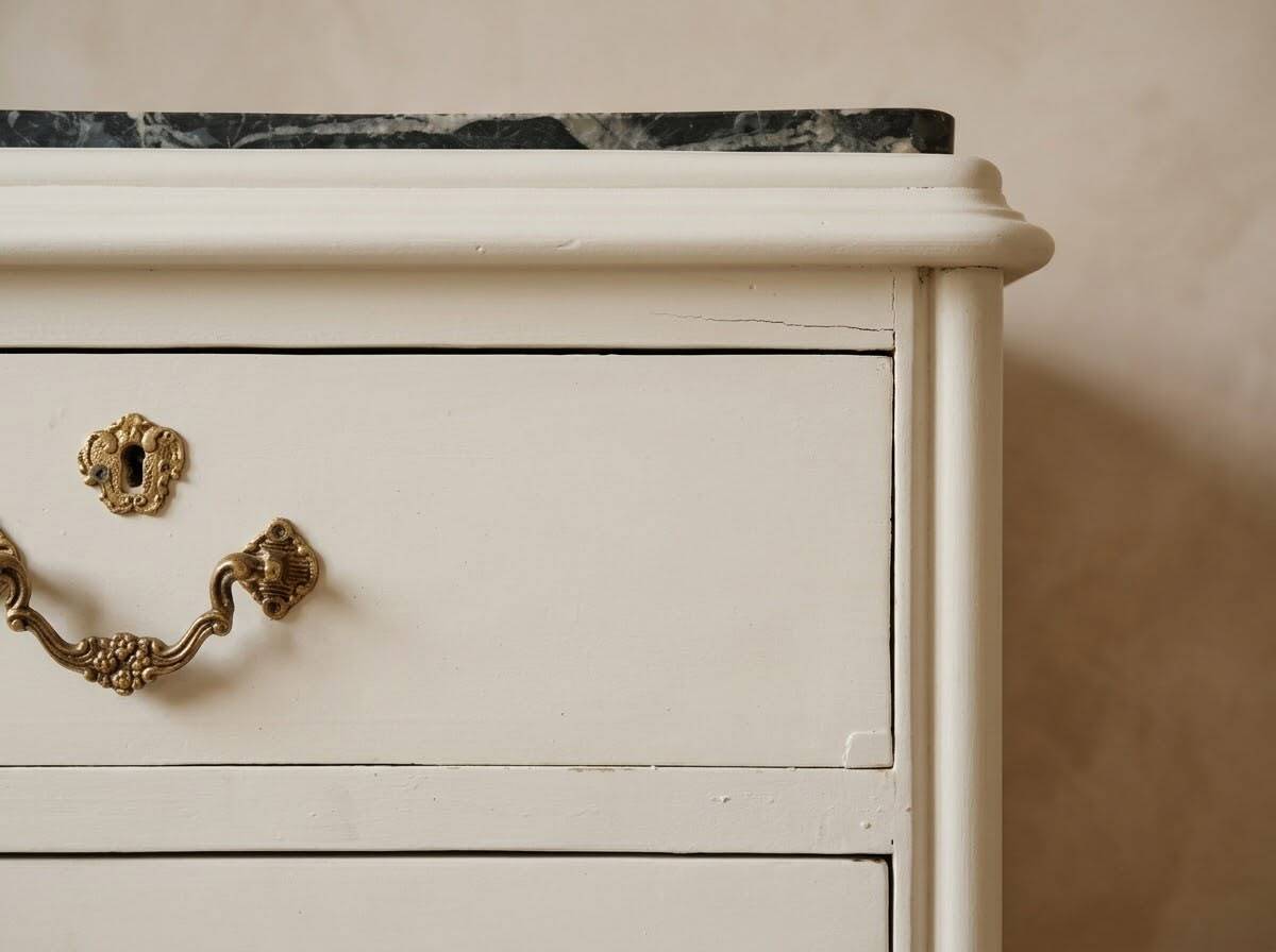Commode vintage courbée avec plateau en marbre - Rénovée