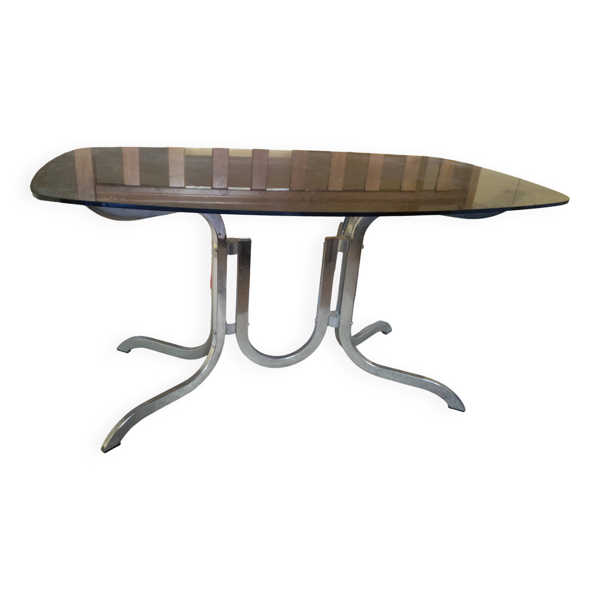 Glass and metal table from the 70s.