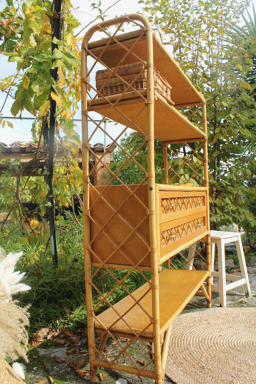 Vintage rattan bookcase