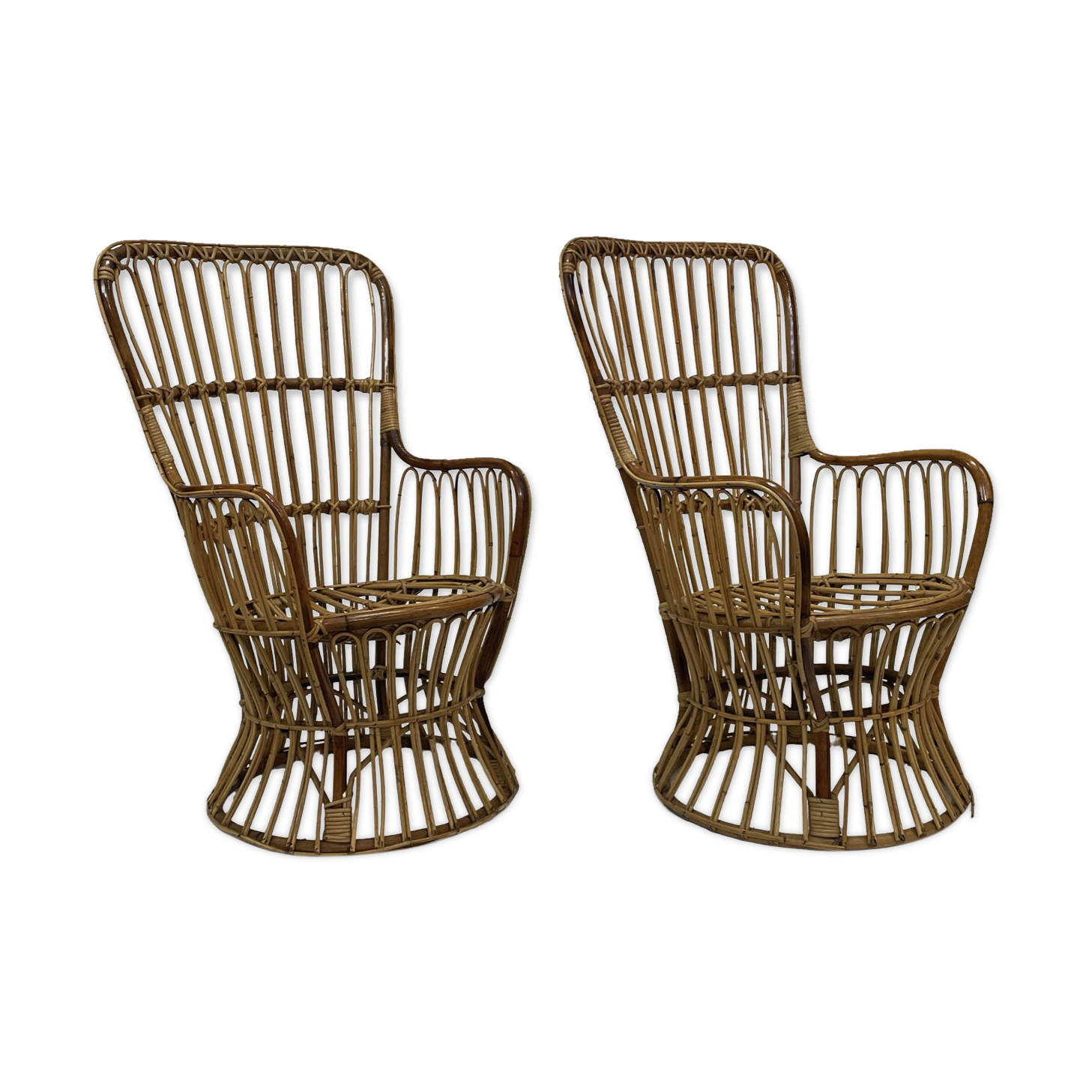 Set of two mid century rattan armchairs by bonacina 1950 design