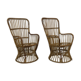 Ensemble de deux fauteuils en rotin du milieu du siècle par Bonacina 1950 Design