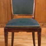 Art Deco set of four Jaguar green wooden and leatherette chairs, circa 1950