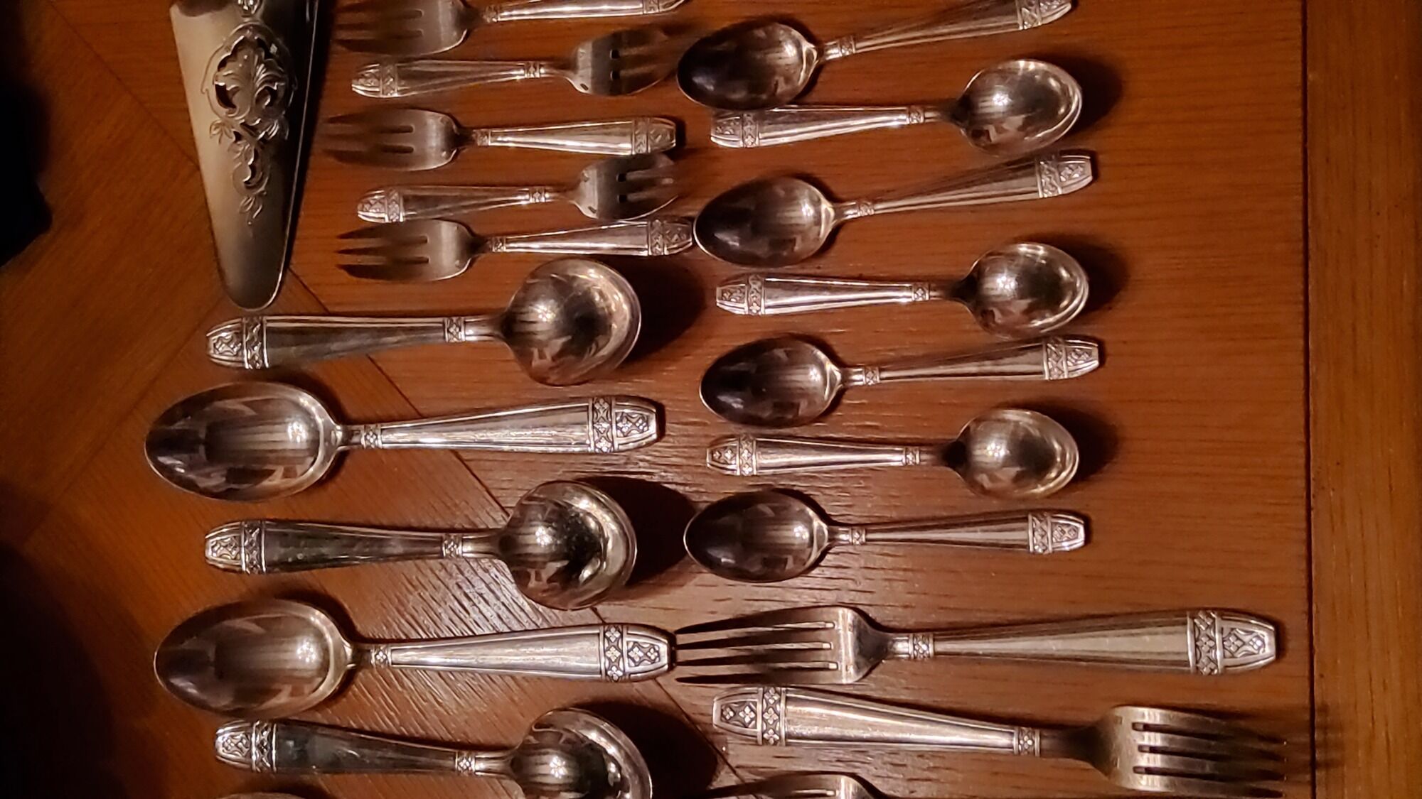 Silver metal cutlery set art deco goldsmith ATO 49 pieces