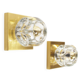Heavy pair of ice glass sconces by Peill & Putzler, Germany 1970's