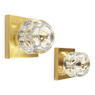 Heavy pair of ice glass sconces by Peill & Putzler, Germany 1970's