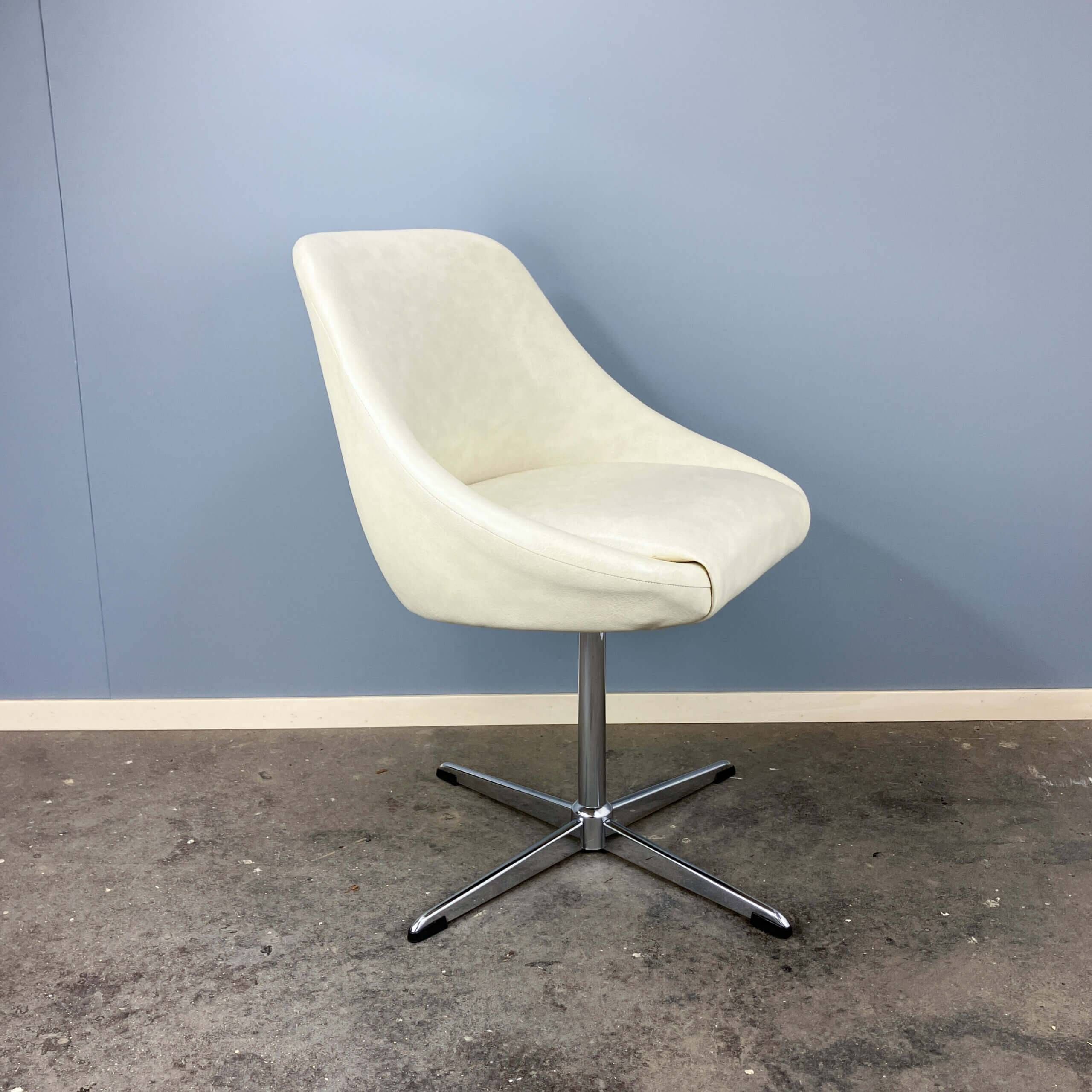 Swivel cocktail chair, chrome and faux leather,vintage from the 70s