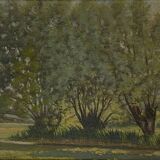 Painting "Trees on the edge of a pond", A.Beauvarlet, Oil on wood