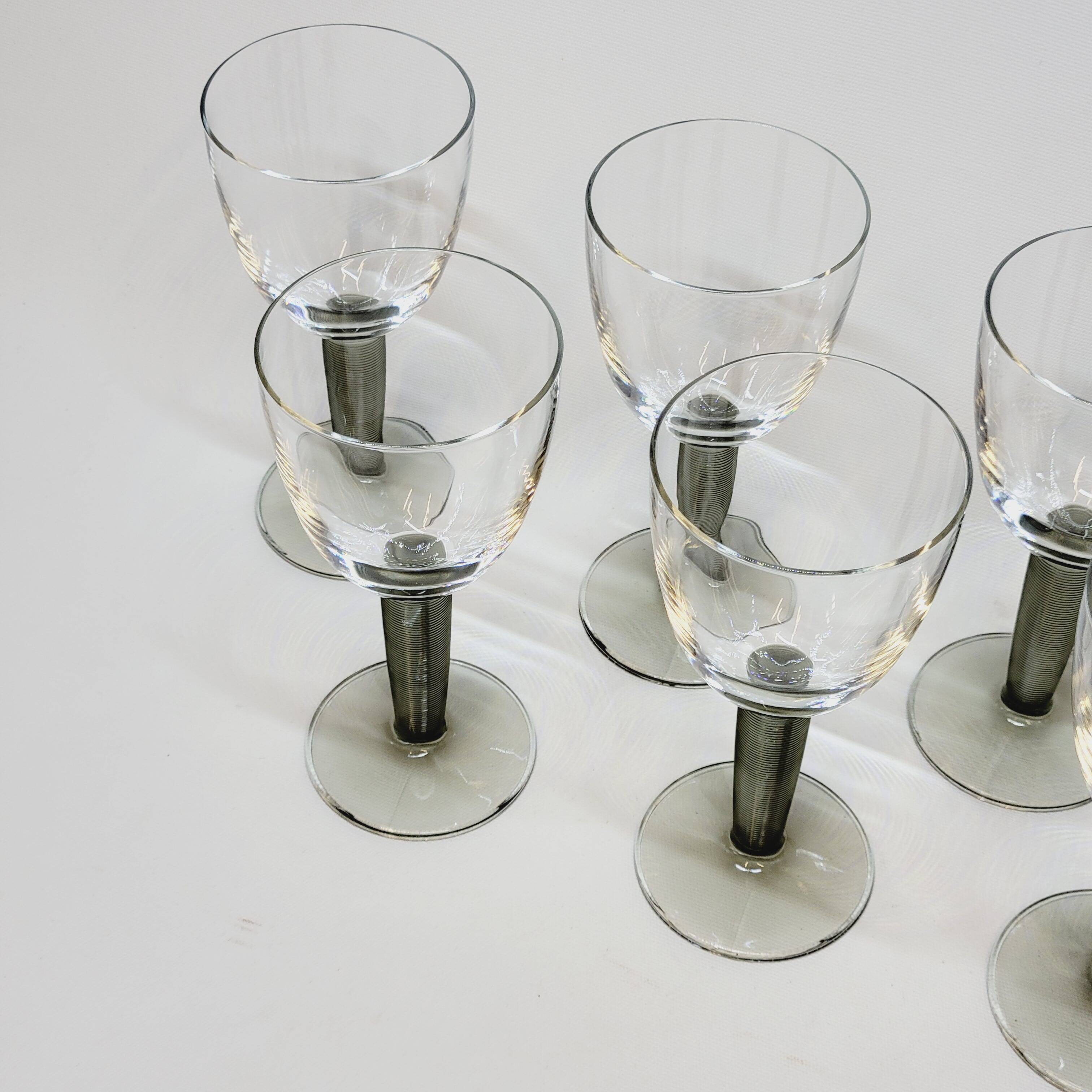 8 Bormioli Rocco Vintage Crystal Water Glasses with Grooved Grey Base