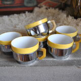 Series of 6 ceramic and stainless steel cups - 70s - Vintage