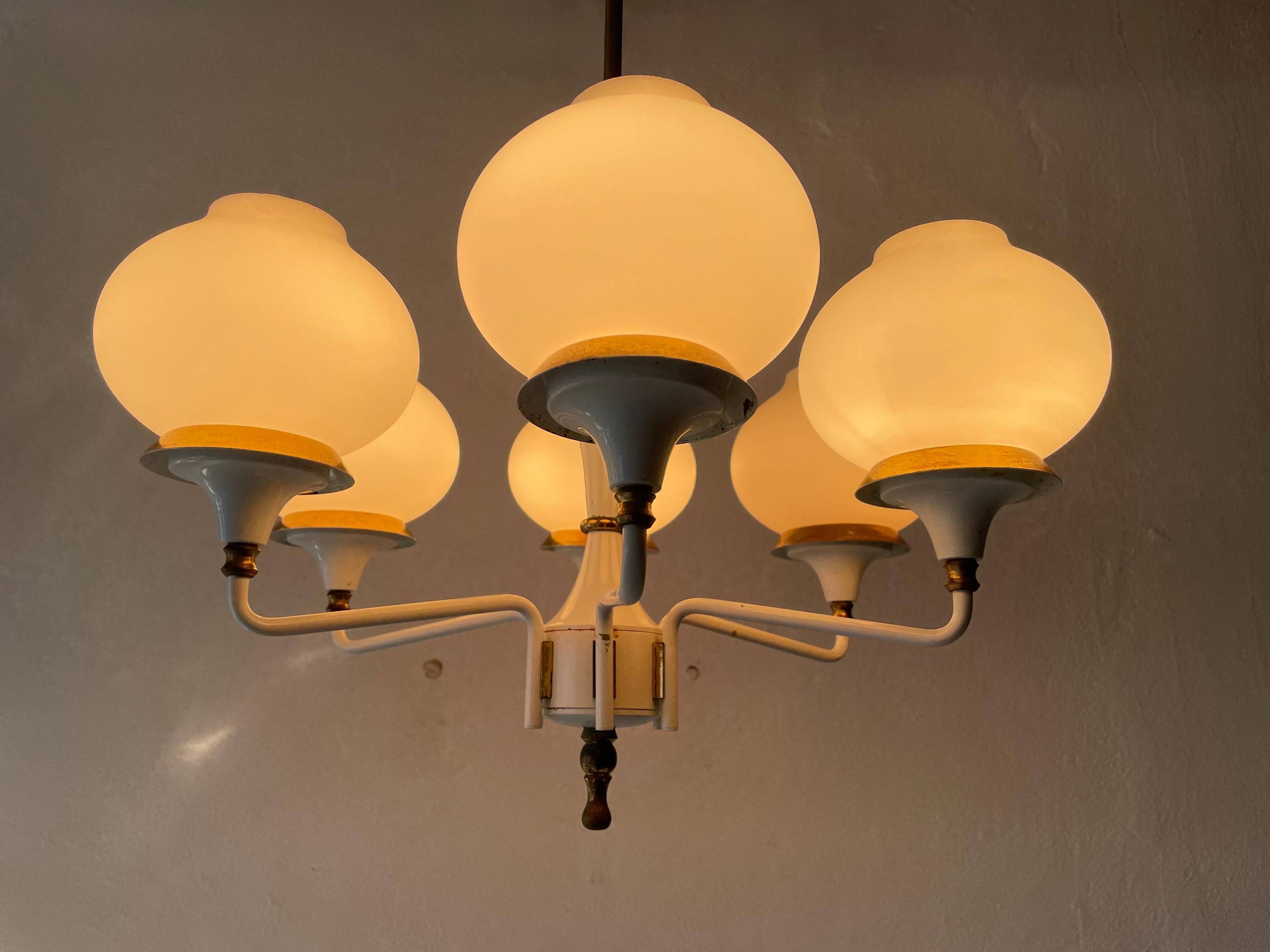 6 suspended glass lamps in white brass by Hans-Agne Jakobsson, 1960s, Sweden