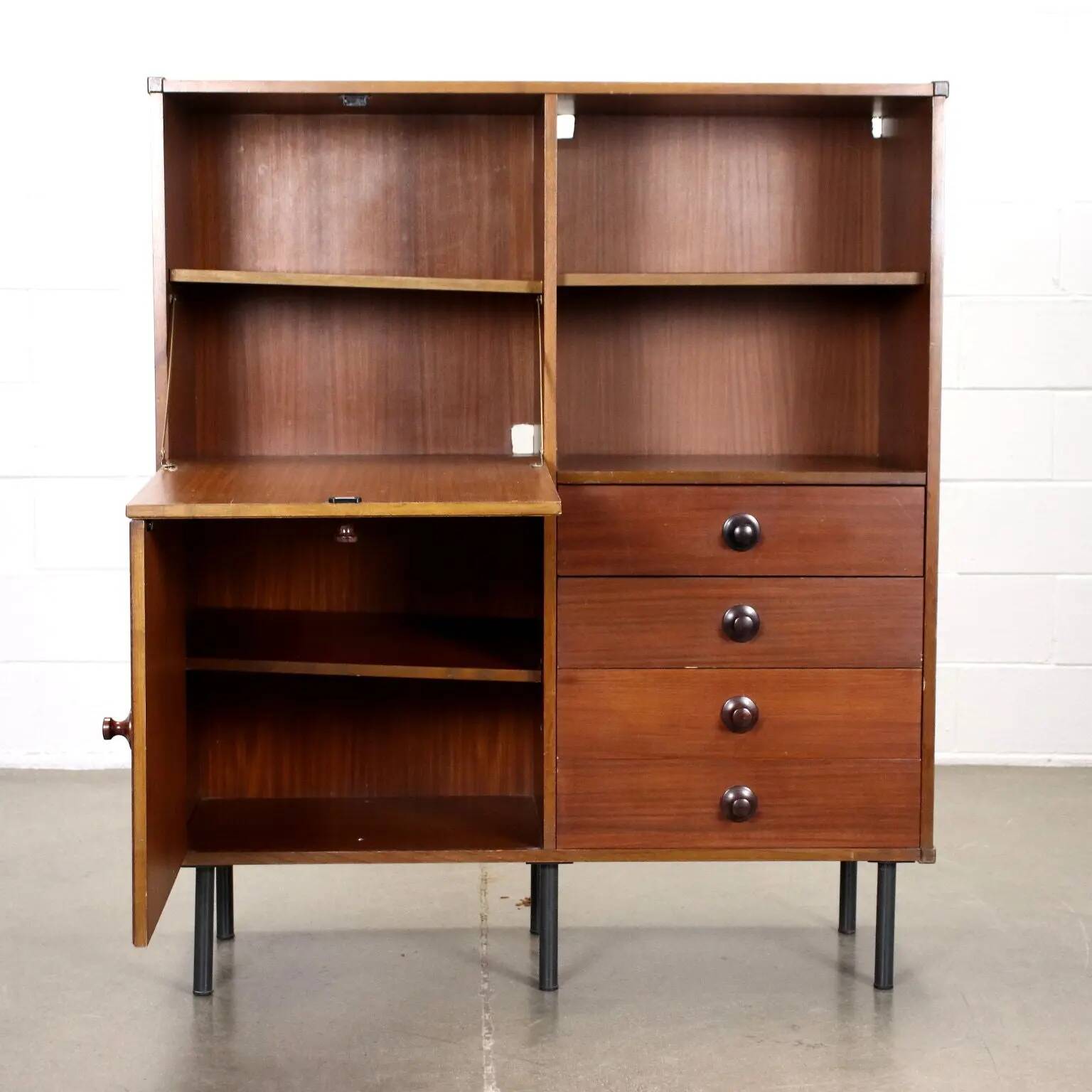 High metal cabinet with mahogany veneer, Italy 1960s