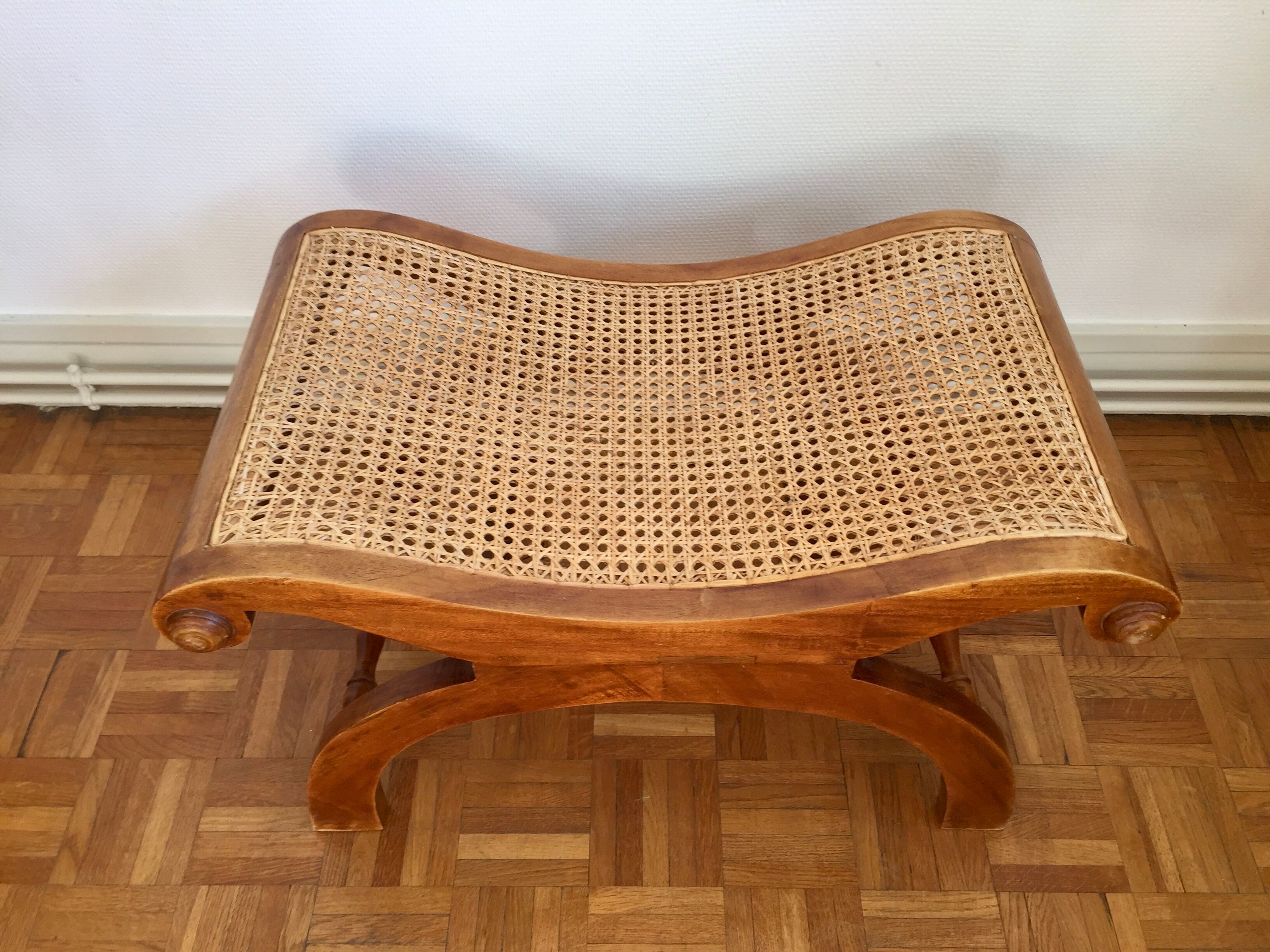 Colonial footstool, foot caned teak