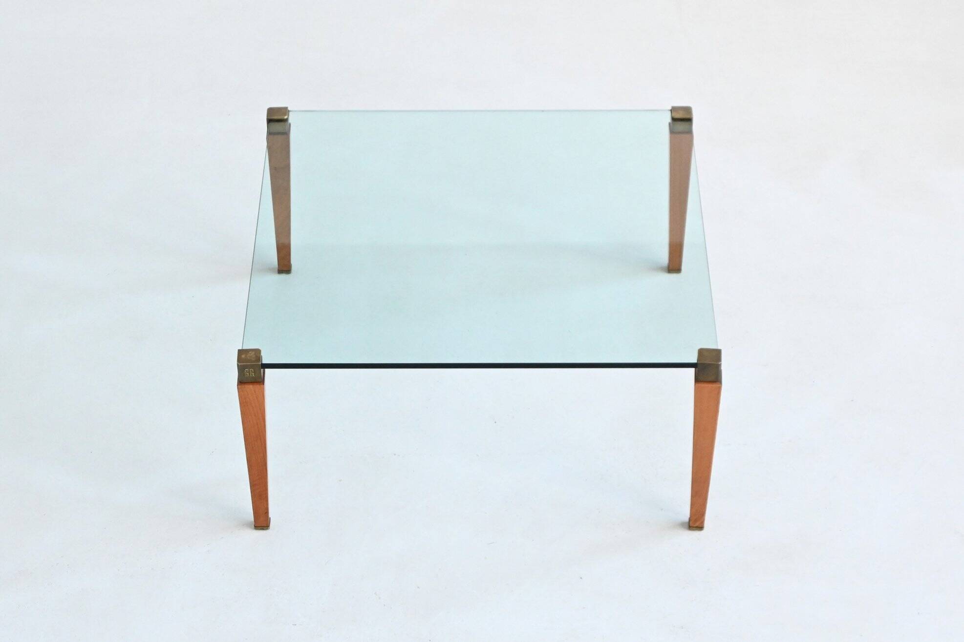 Table basse carrée Peter Ghyczy en laiton et verre, Pays-Bas, 1970