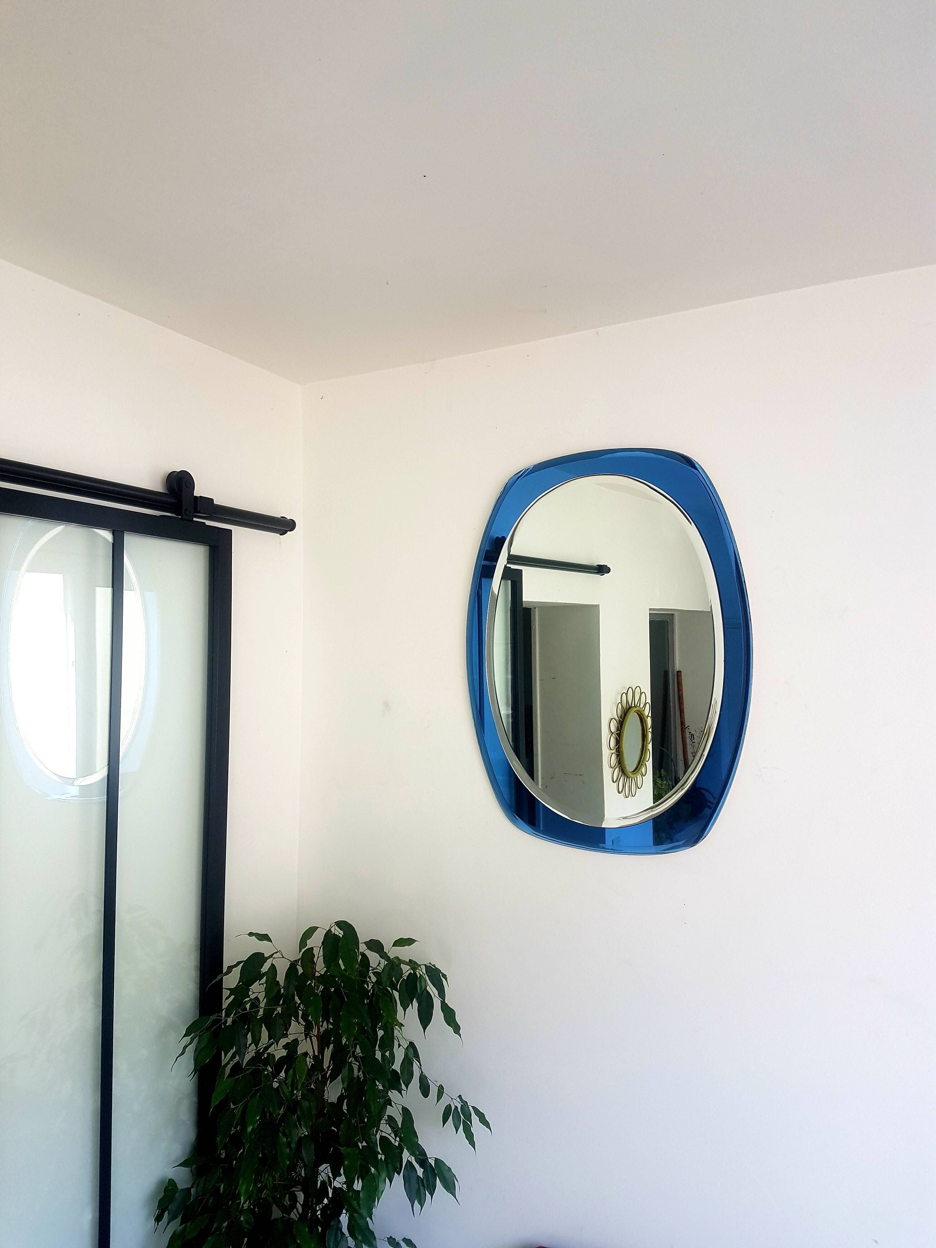 Miroir sur plaque de verre bleu 60×80 cm
