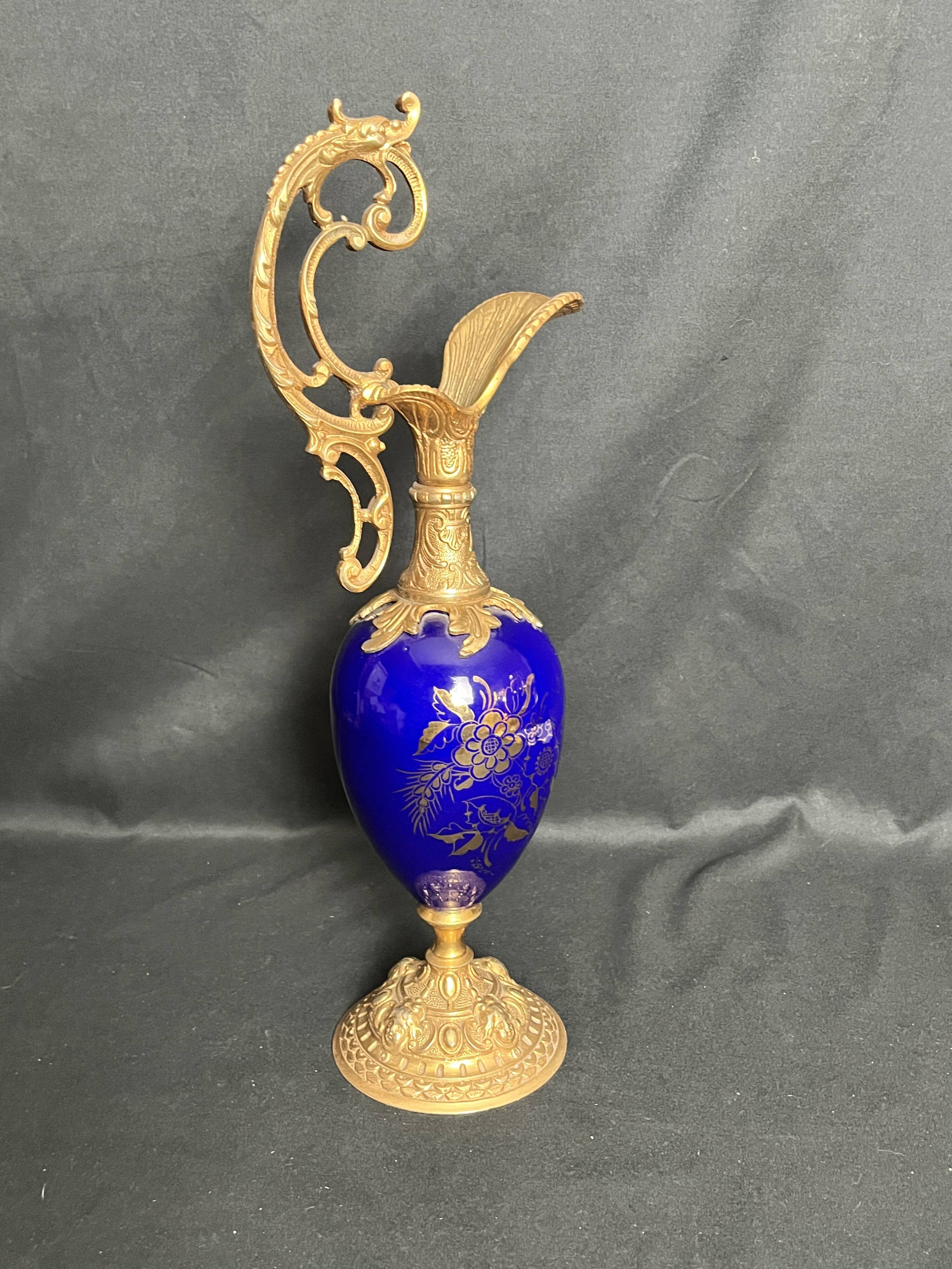Royal blue porcelain ewer signed early 20th century
