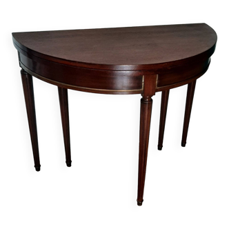 Console / Table ronde  demi-lune - 5 pieds- style Louis XVI - teinte acajou - Extensible