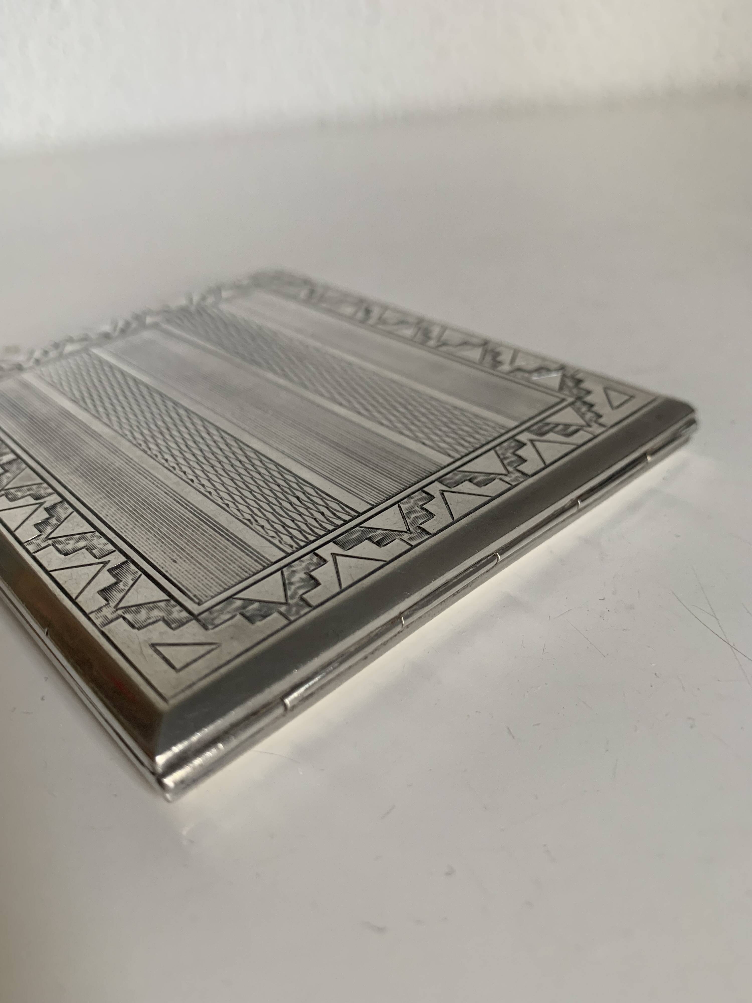 Vintage 1930 cigarette case Inca sterling silver 925 - 9.8 x 8.4 cm
