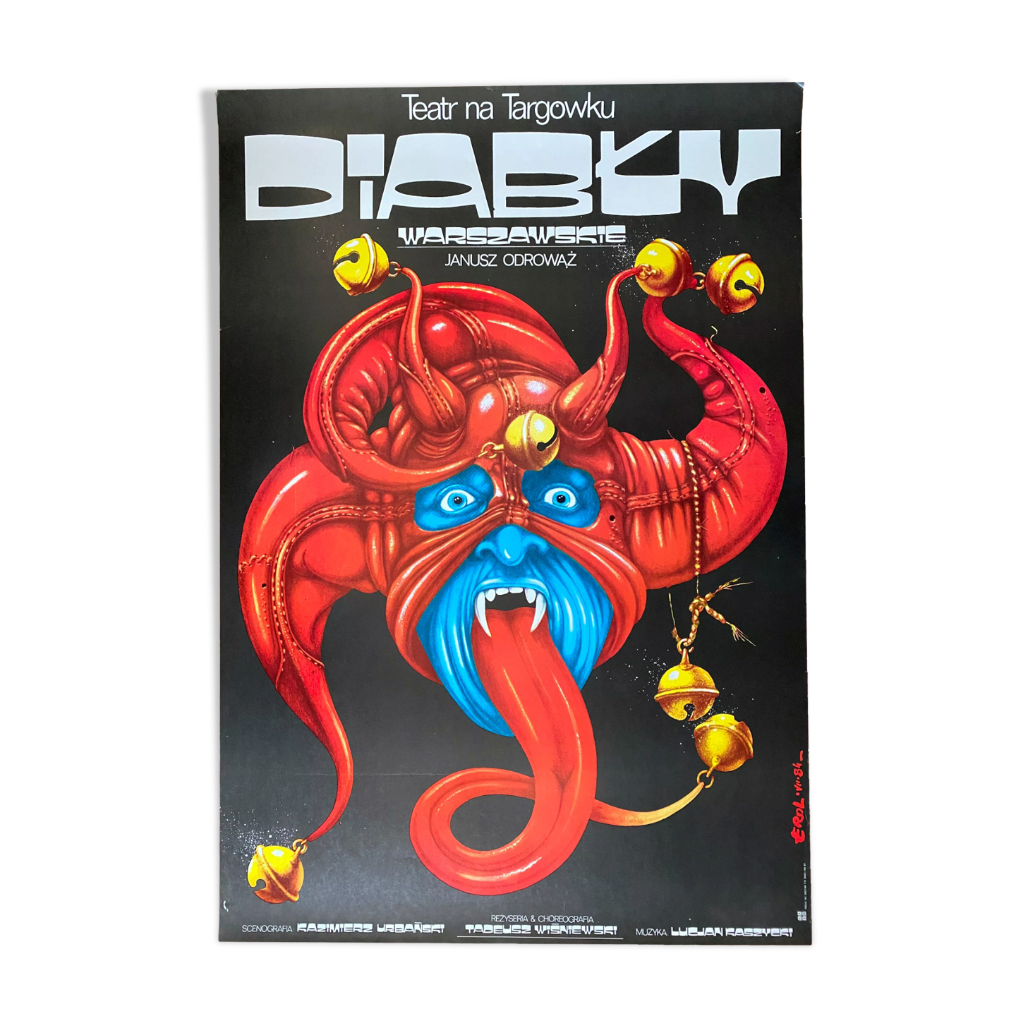 Affiche originale polonaise "Devils of Warsaw" Théâtre 67x97cm 1984