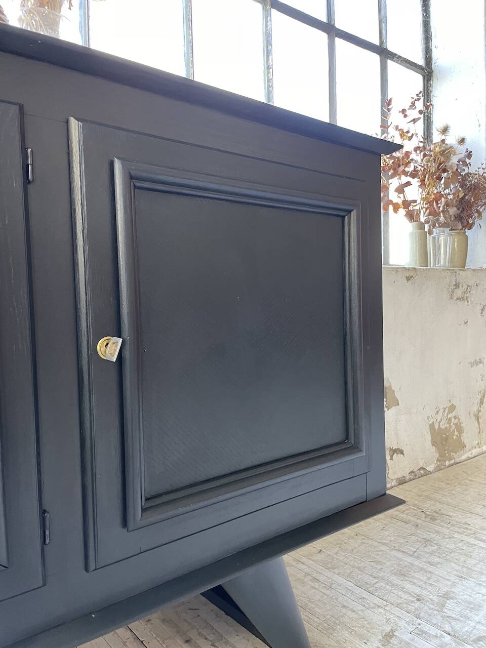 60s brutalist black sideboard