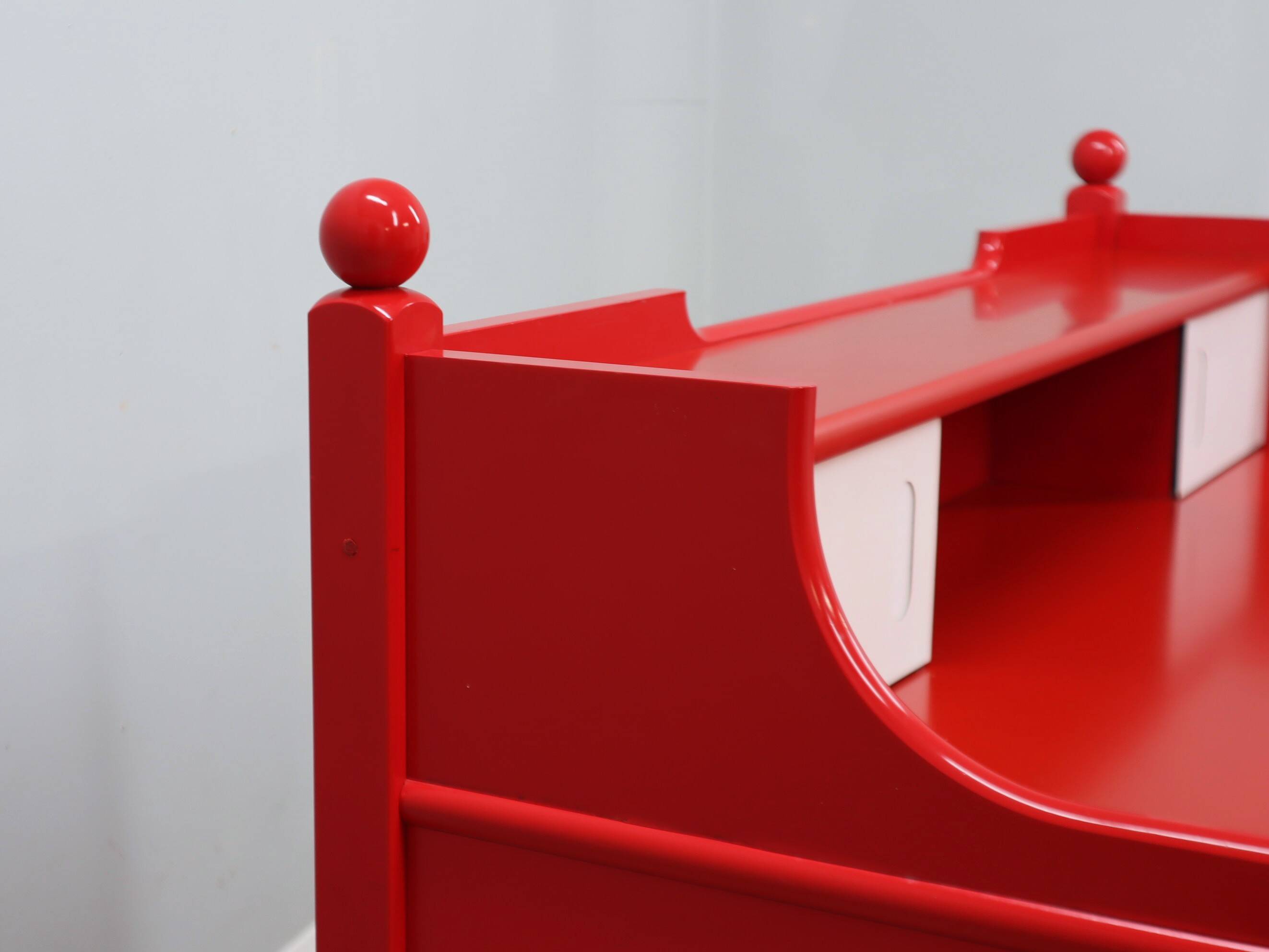 Vintage red lacquered writing desk Italian rustic design 1960s