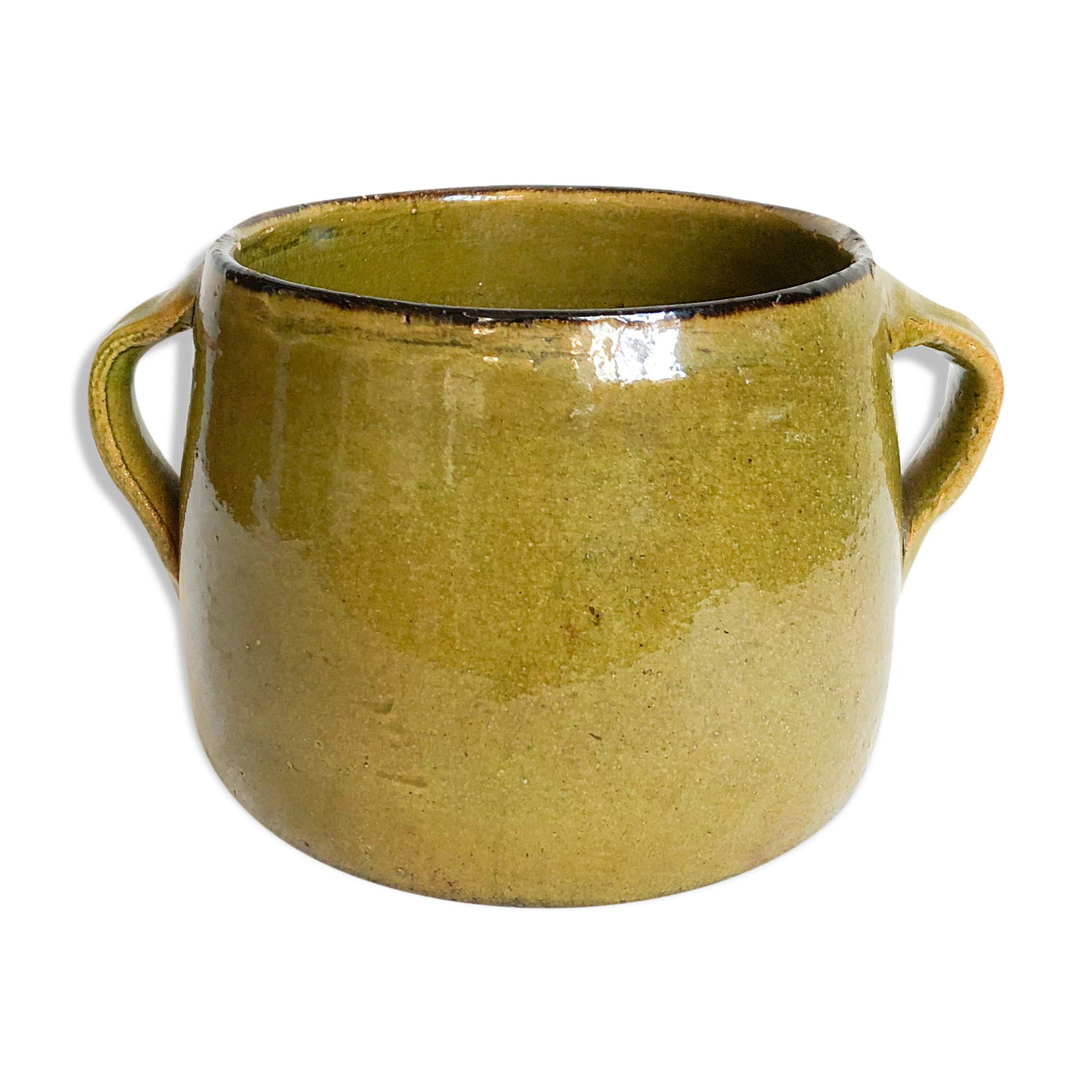 Olive green terracotta jar cache enamelled terracotta