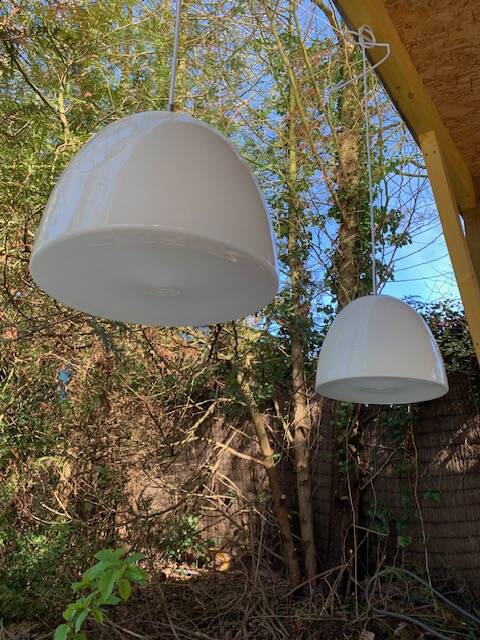 2 Danish white glass pendant lights (50s/60s)