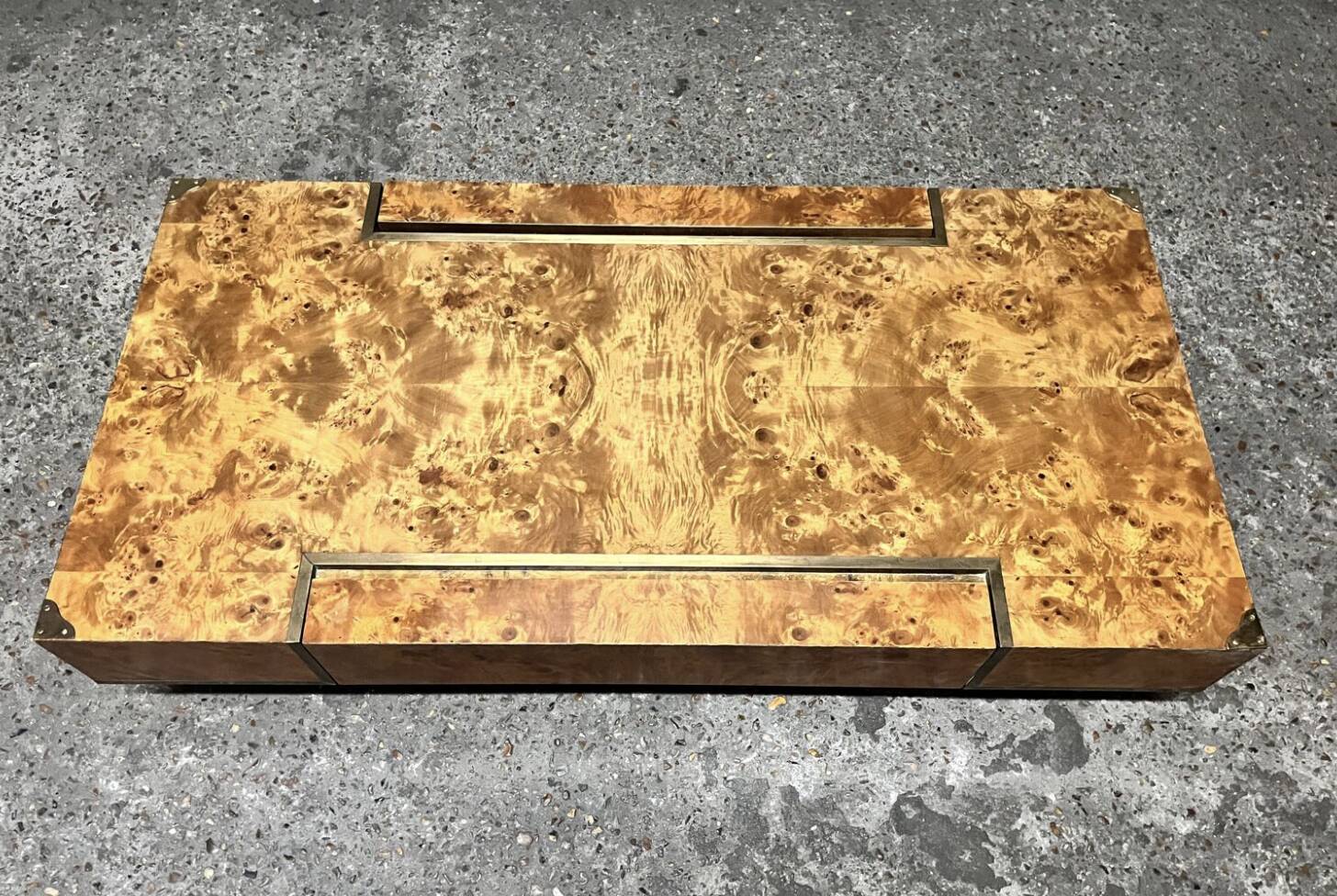 Elm burl coffee table with integrated drawers, Roche Bobois 1970