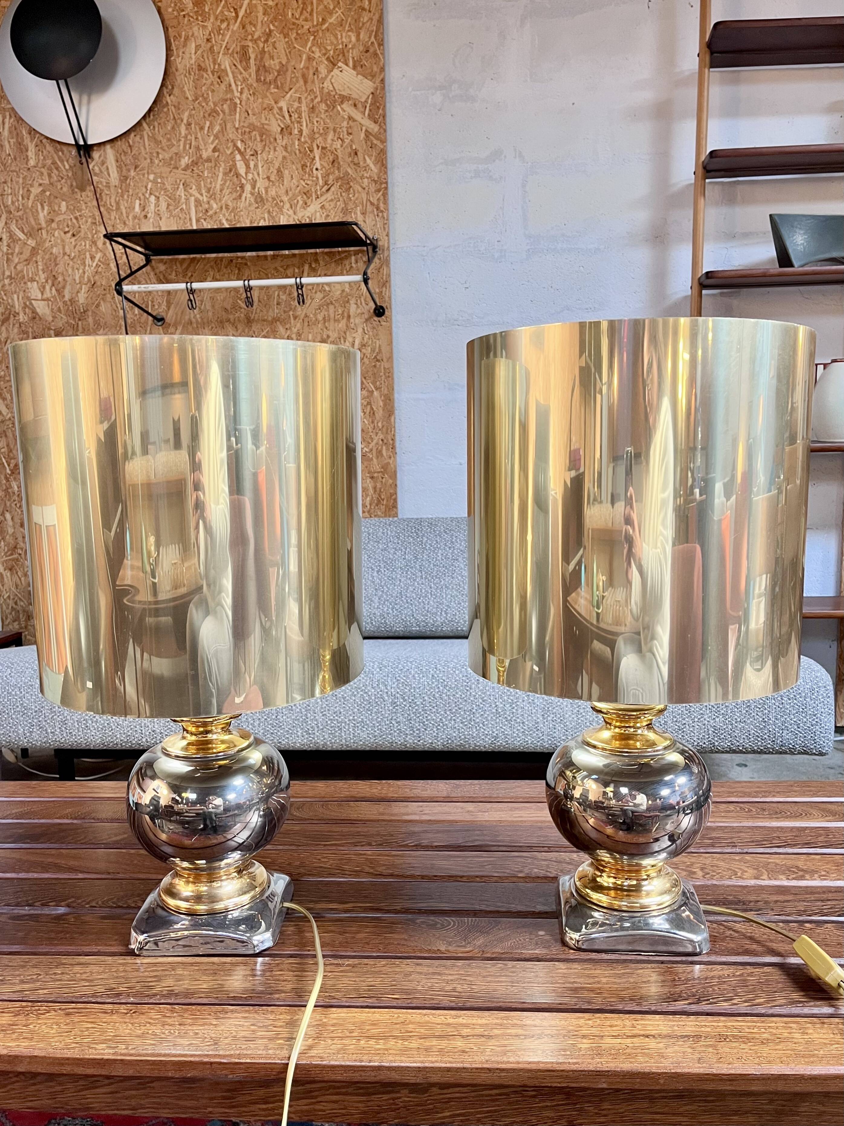 Paire de lampe en céramique dorée, Italie, 1970