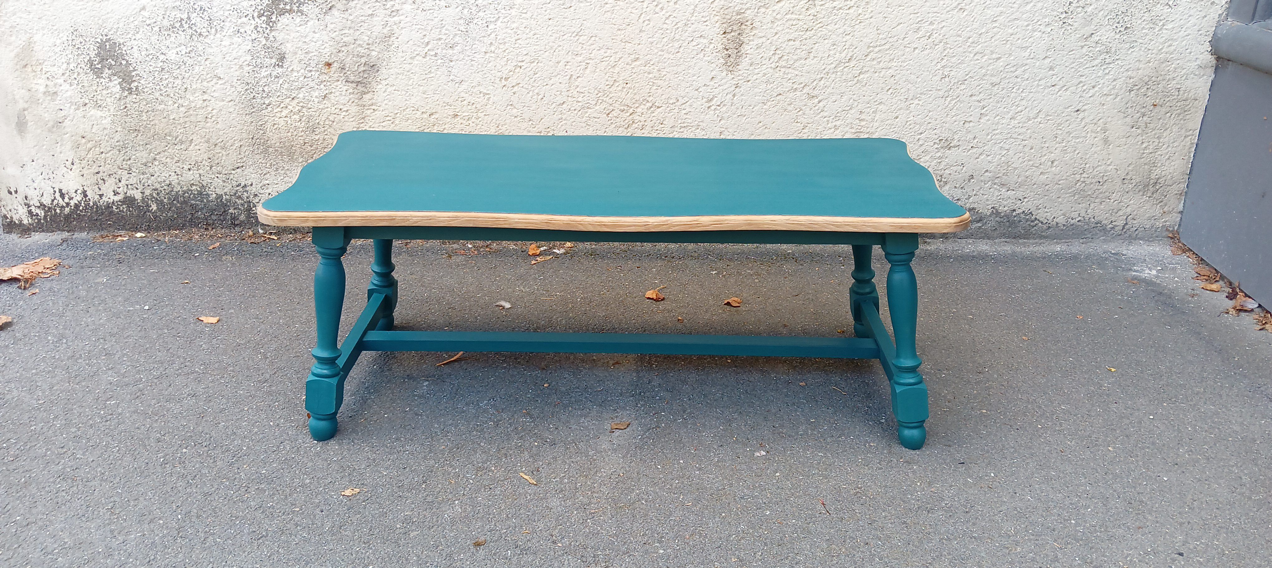 Wood and blue coffee table