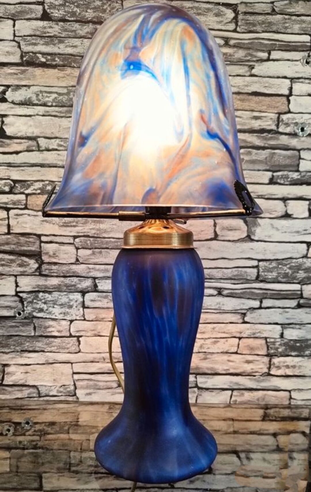 Mushroom lamp in glass paste 1980