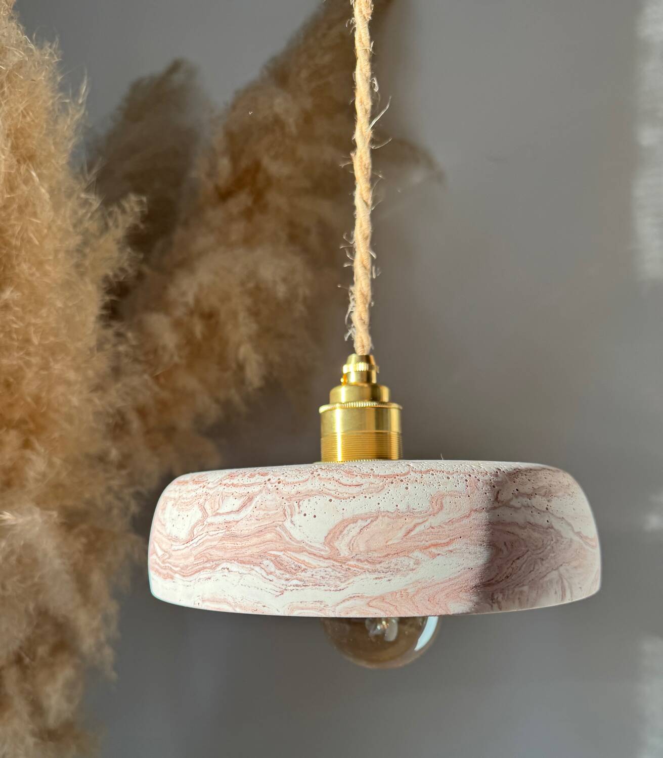 Pair of handcrafted portable lamps with a marbled stone effect