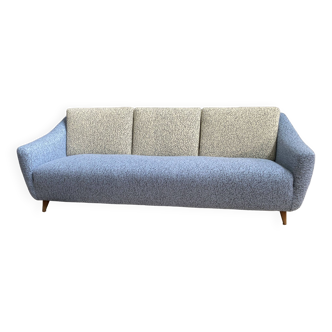 3 seat sofa in Blue and Grey wool fabric 1960s