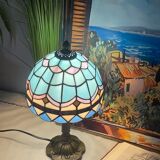 Vintage and Tiffany inspiration lamp | Coloured glass in blue & pastel pink