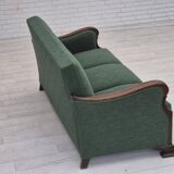 1950s, 3-seater sofa, green furniture blend wool, beech wood.