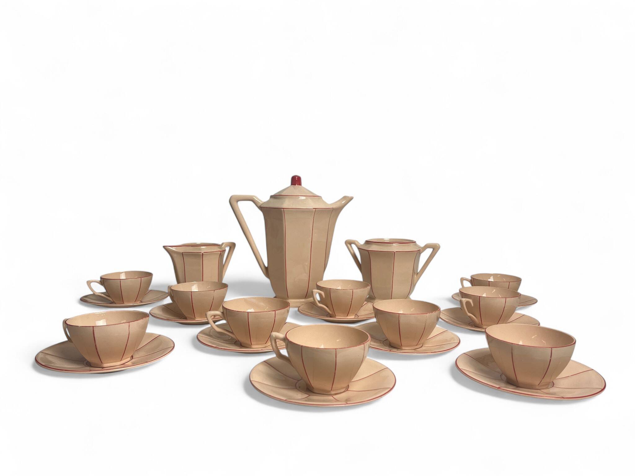 Art Deco, Digoin Sarreguemines pink coffee service circa 1930