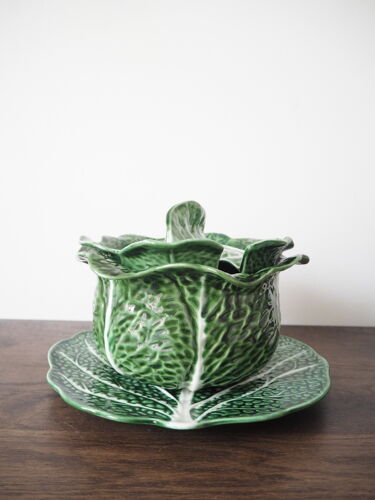 Souptureen and dish in cabbage slip