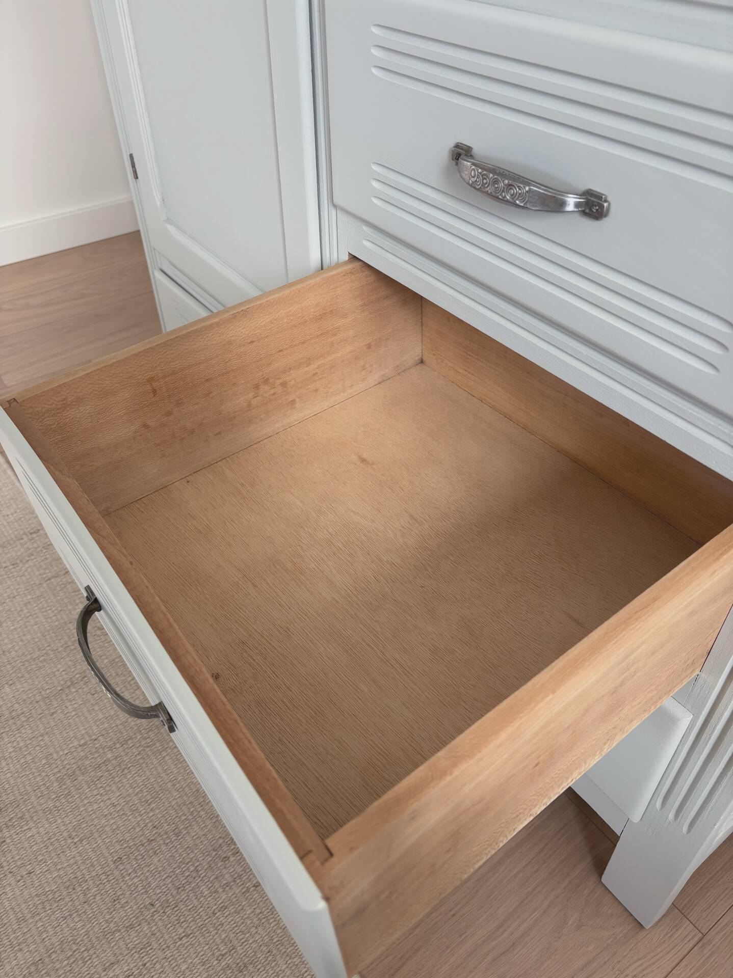 Art Deco wardrobe with shelves and drawers, renovated wood.