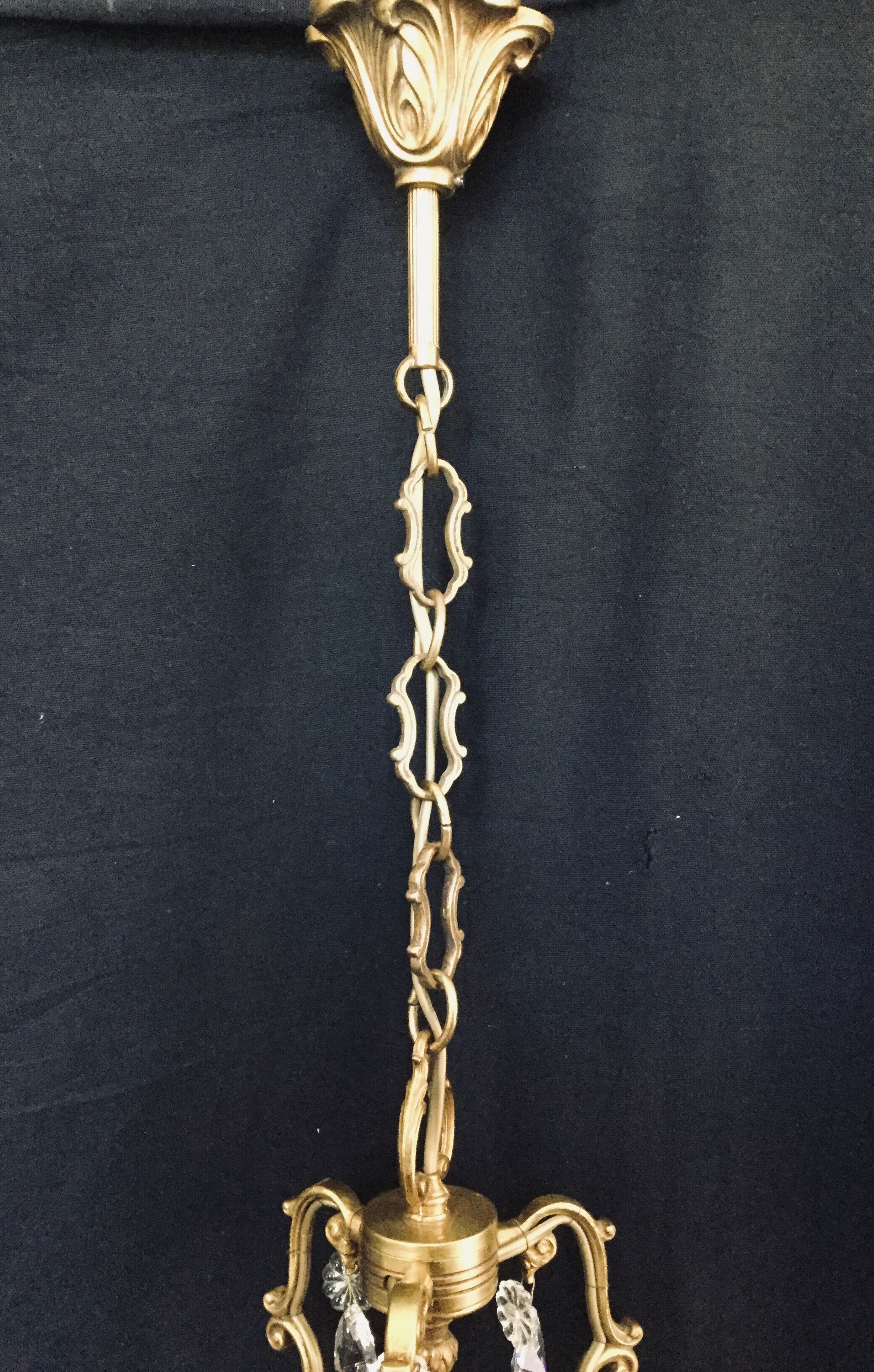 Bronze and crystal 3 light cage chandelier