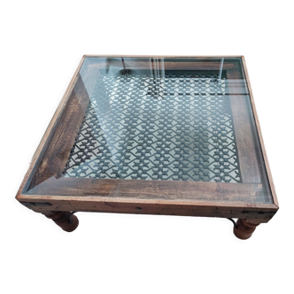 Indian coffee table with glass top