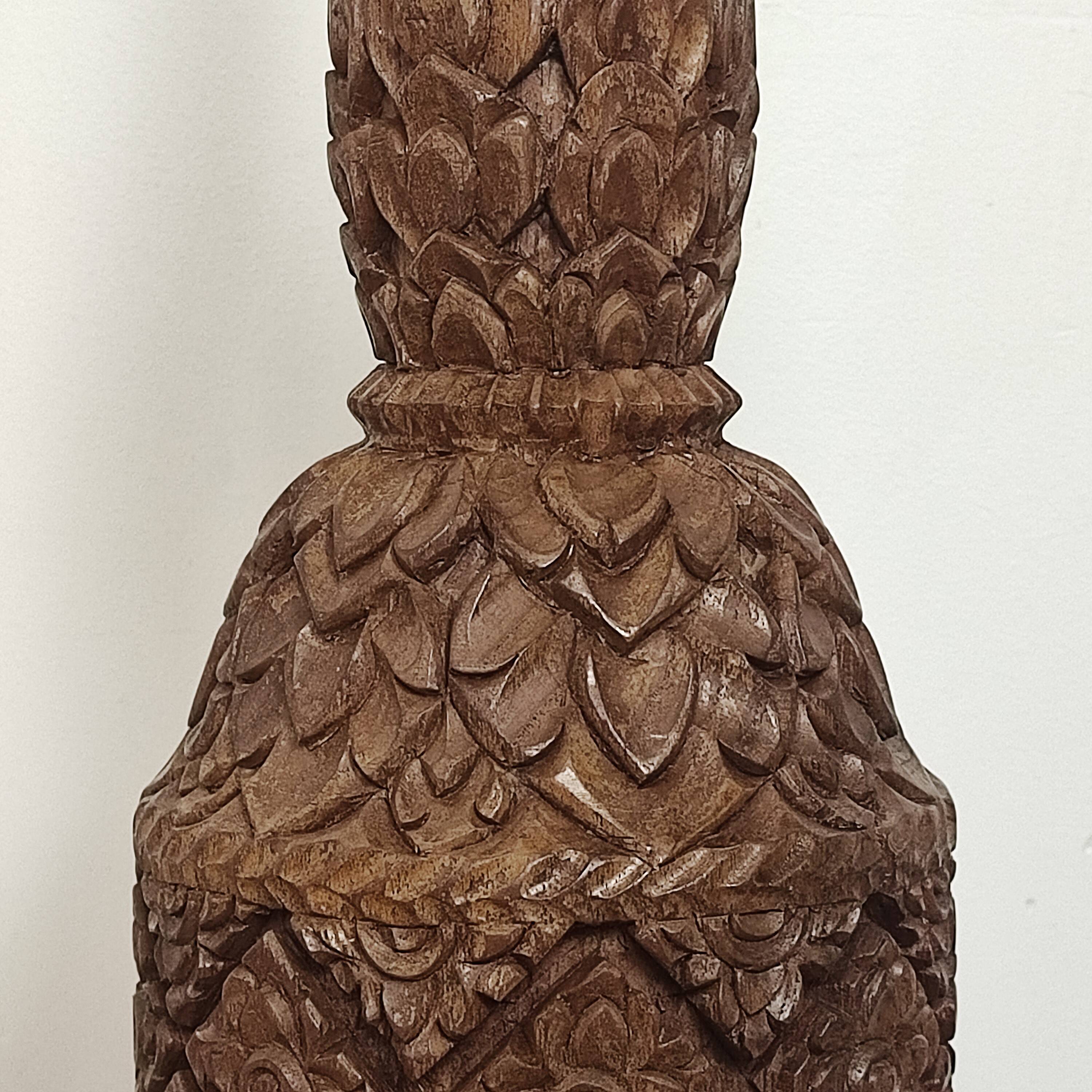 Carved wooden lamp base