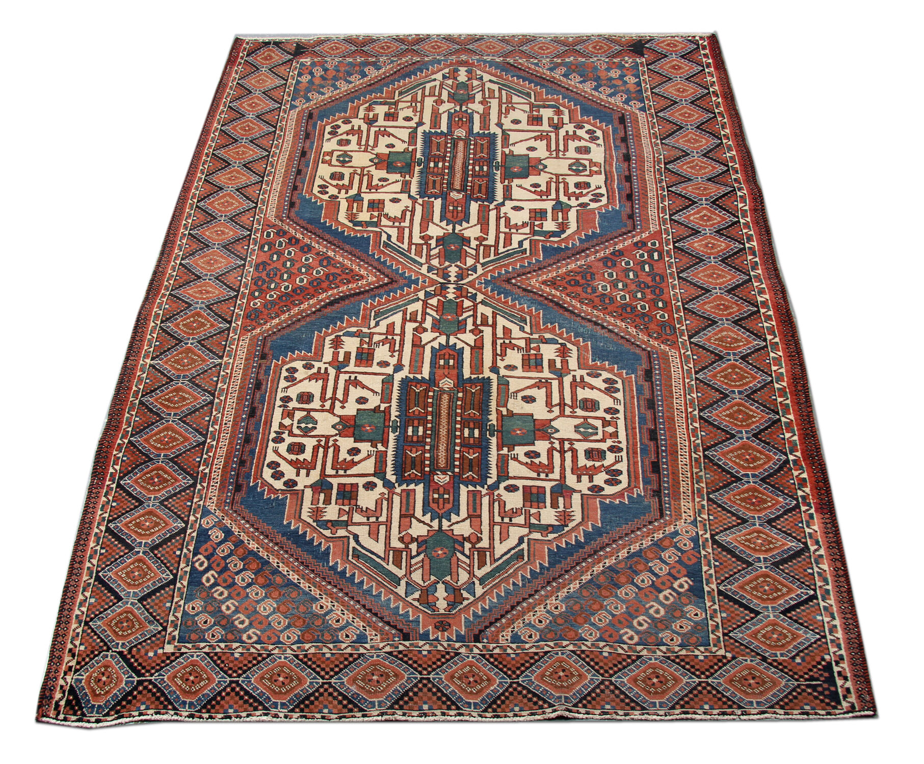 Handwoven wool antique persian area rug 124x250cm