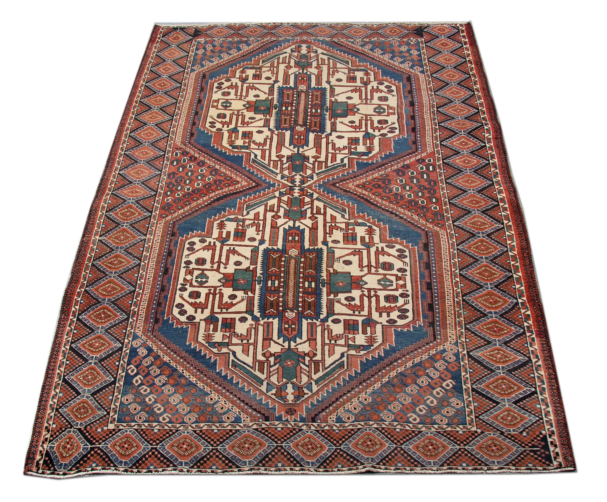 Handwoven wool antique persian area rug 124x250cm