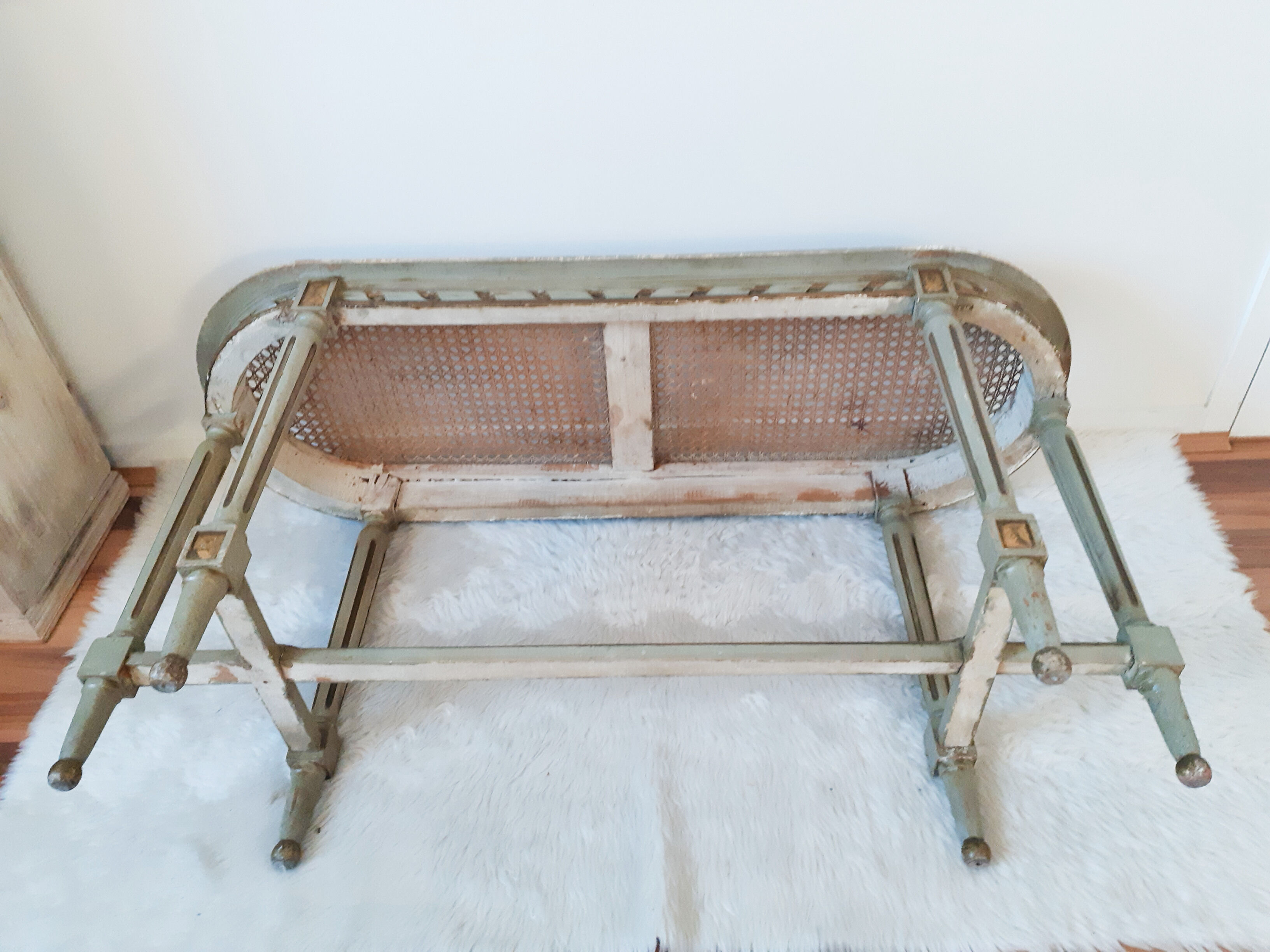 Louis XVI style piano bench green-gray and gold