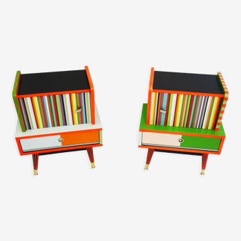 Pair of small colorful bedside tables