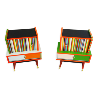 Pair of small colorful bedside tables
