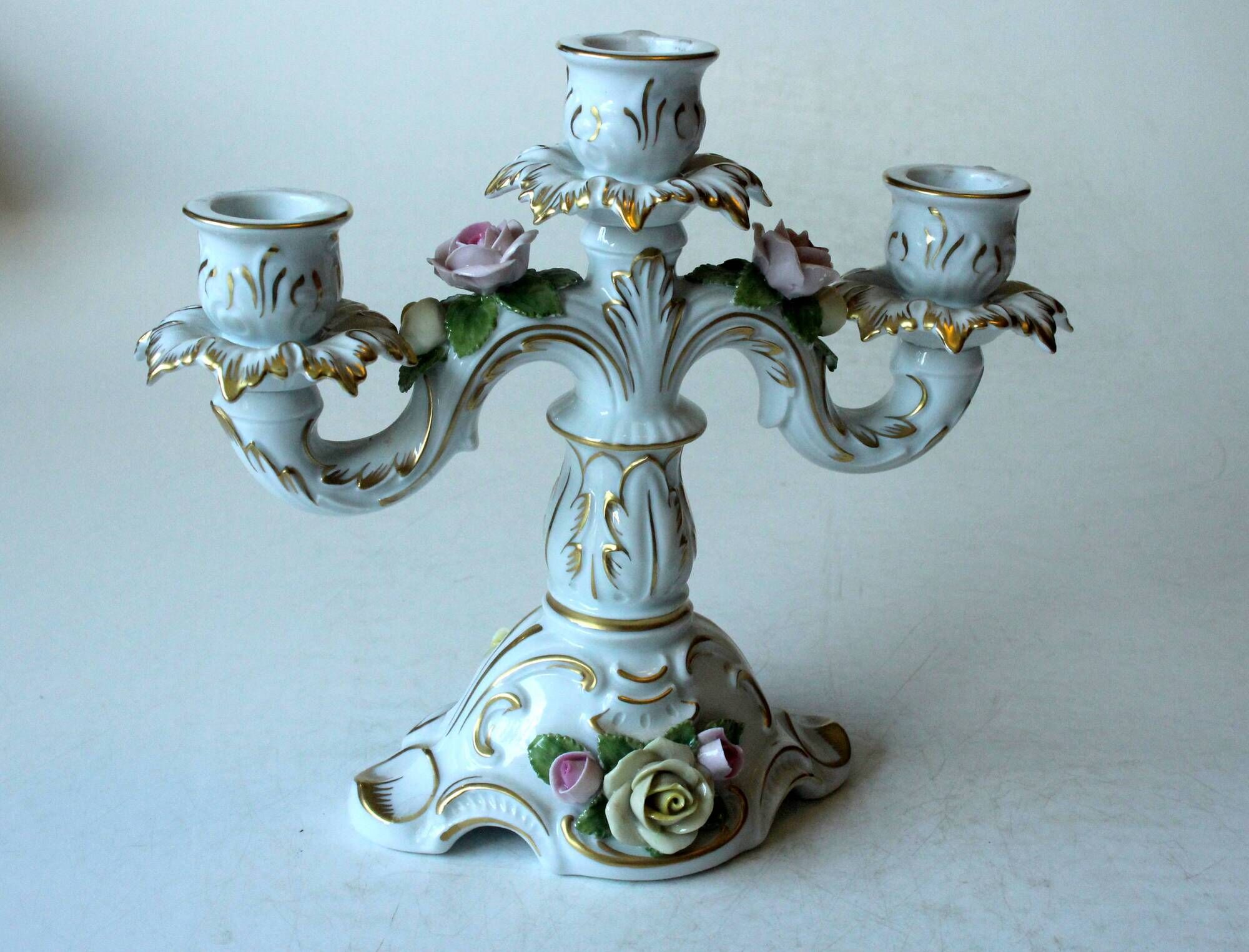Porcelain candle holder from the 1960s, by AKKaiser, with 3 arms, vintage