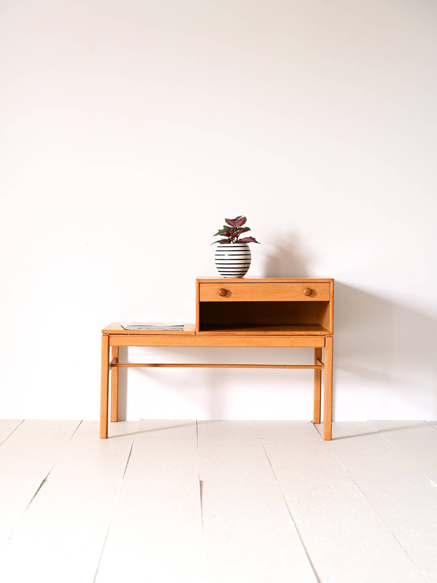 Scandinavian oak bench with drawer