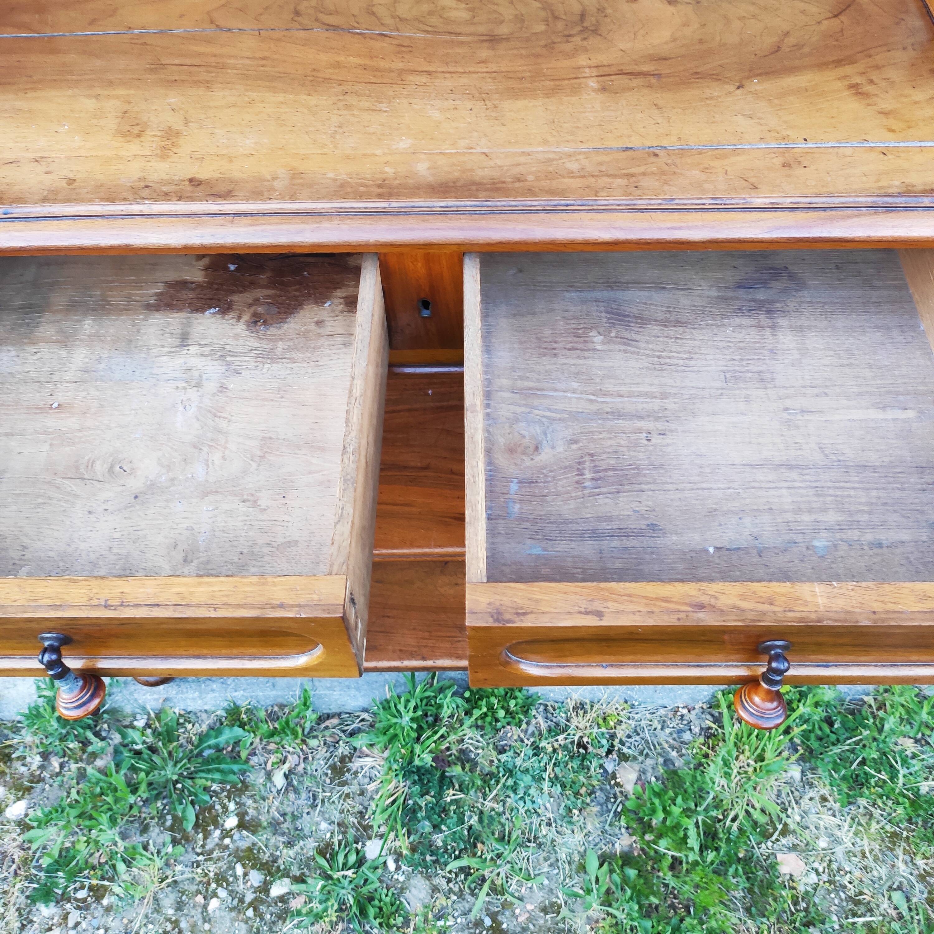Old solid blond walnut console table