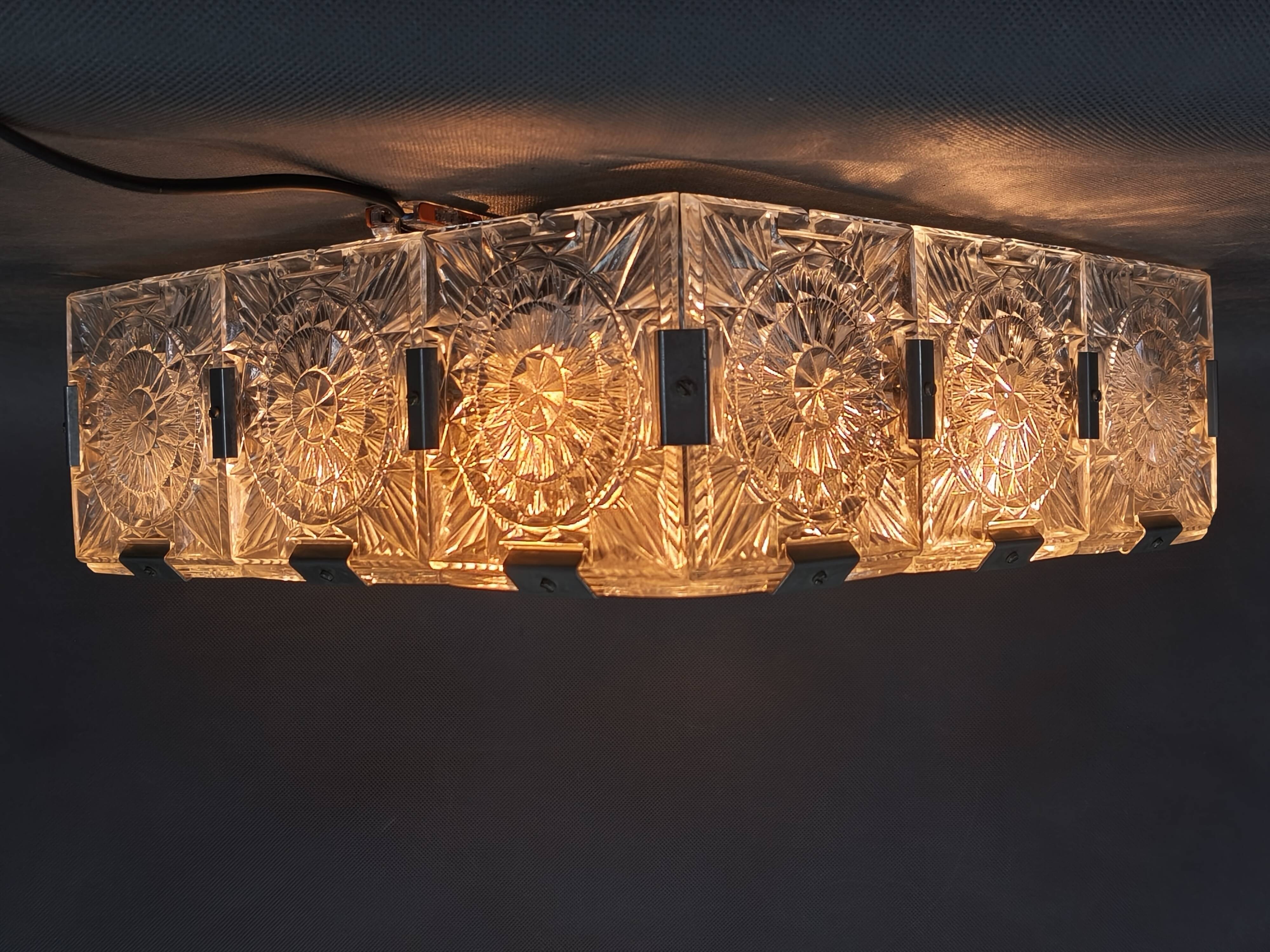 Czech Cut Glass Flush Mount Ceiling Light, Kamenický Šenov 1970s