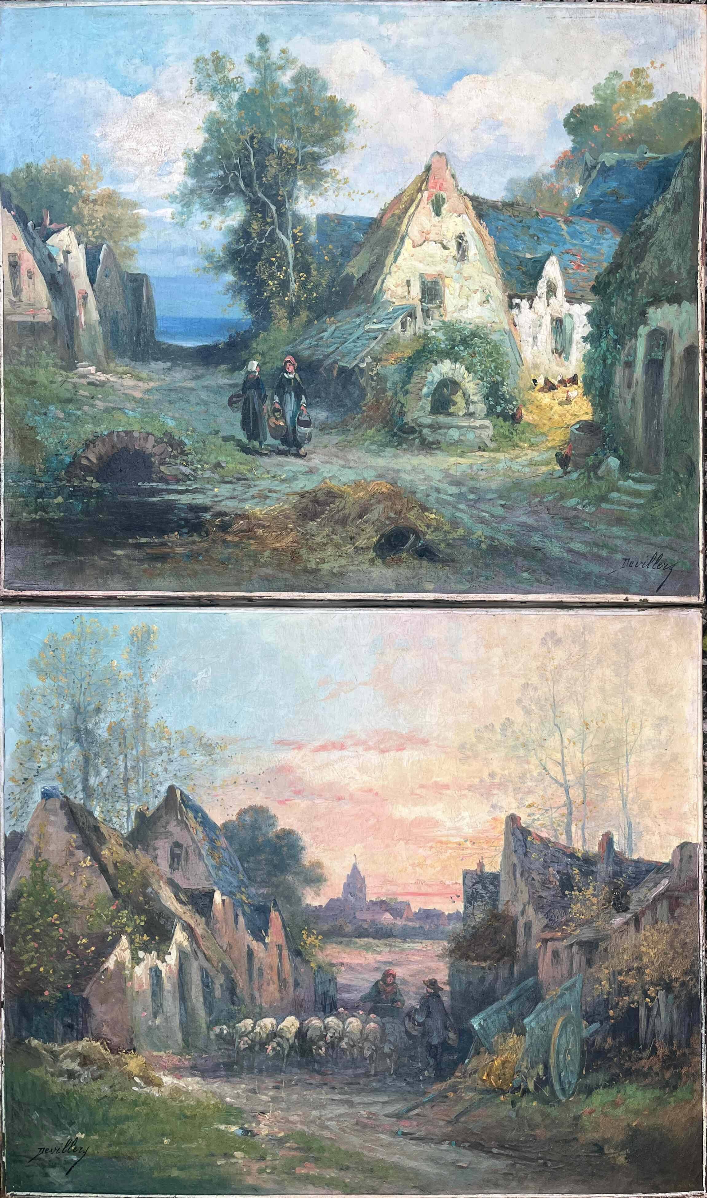 Pendant of HST Paintings "Animated farmyard" Paul DEVILLERS (XIX-XX)